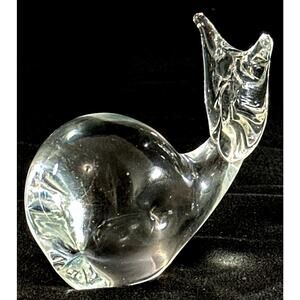 Vintage Clear Glass Whale Figurine Hand Blown 3” Murano Style